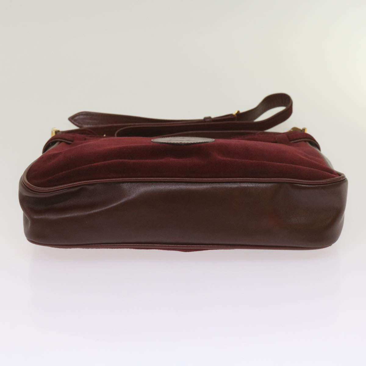 CARTIER Shoulder Bag Suede Leather Wine Red Auth 68255