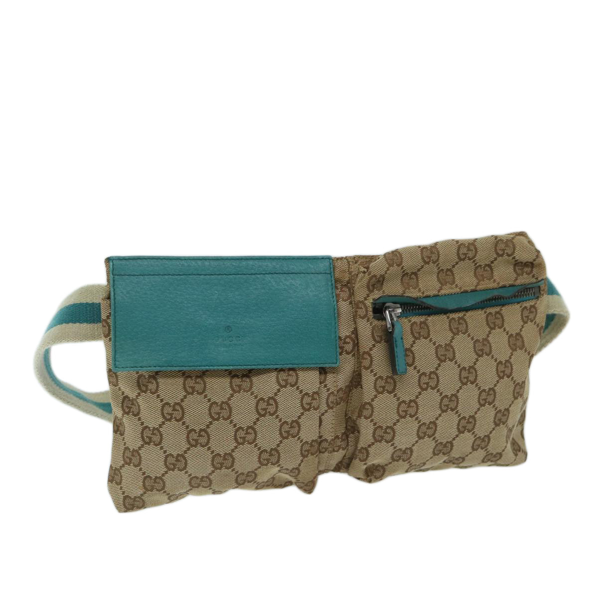 GUCCI GG Canvas Sherry Line Waist bag Beige Turquoise Blue 28566 Auth 68277