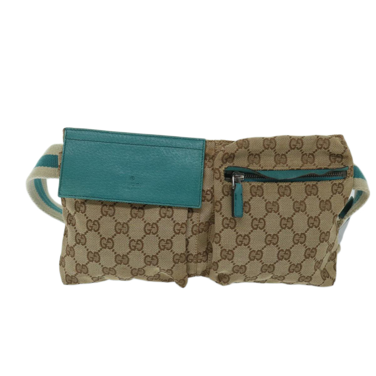 GUCCI GG Canvas Sherry Line Waist bag Beige Turquoise Blue 28566 Auth 68277