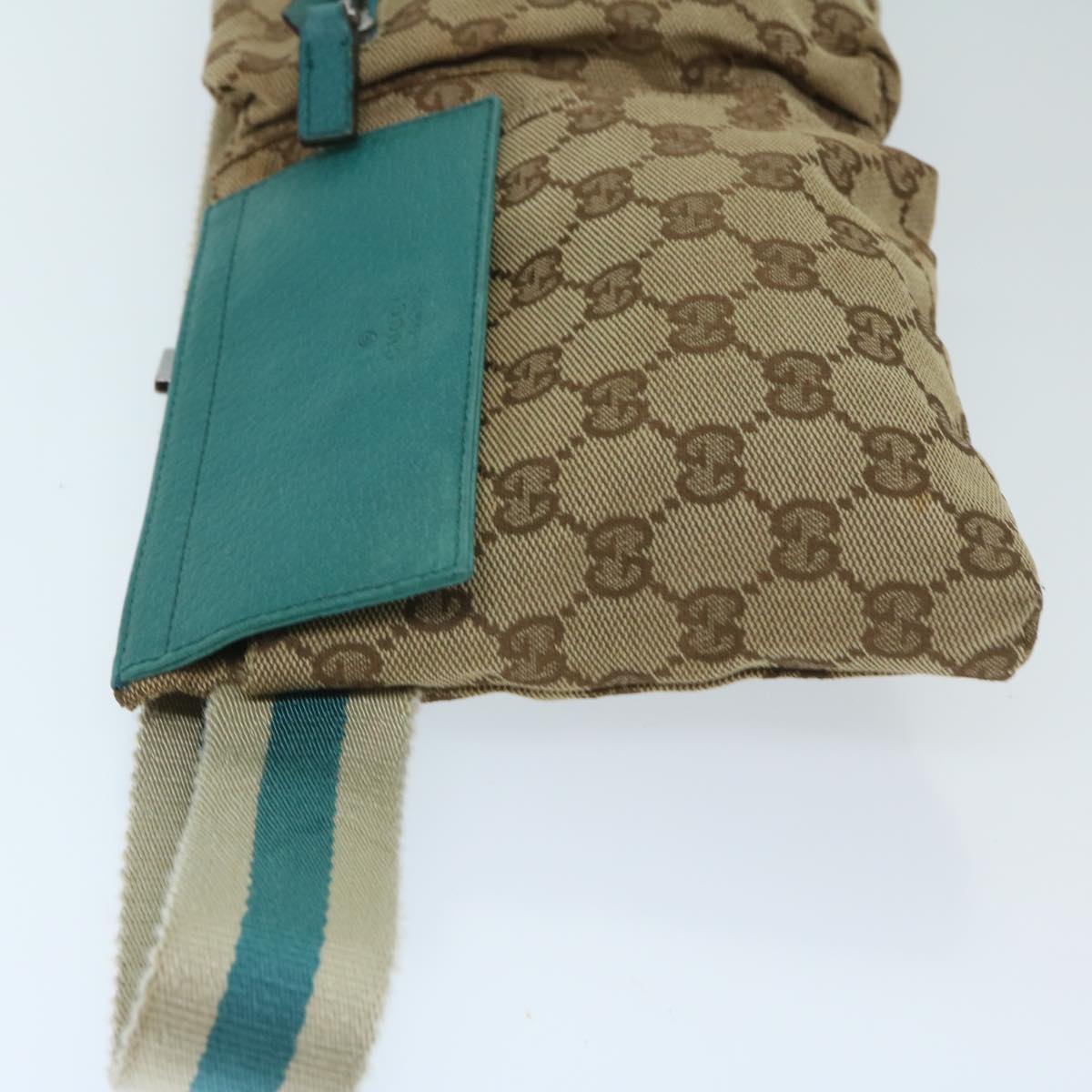 GUCCI GG Canvas Sherry Line Waist bag Beige Turquoise Blue 28566 Auth 68277