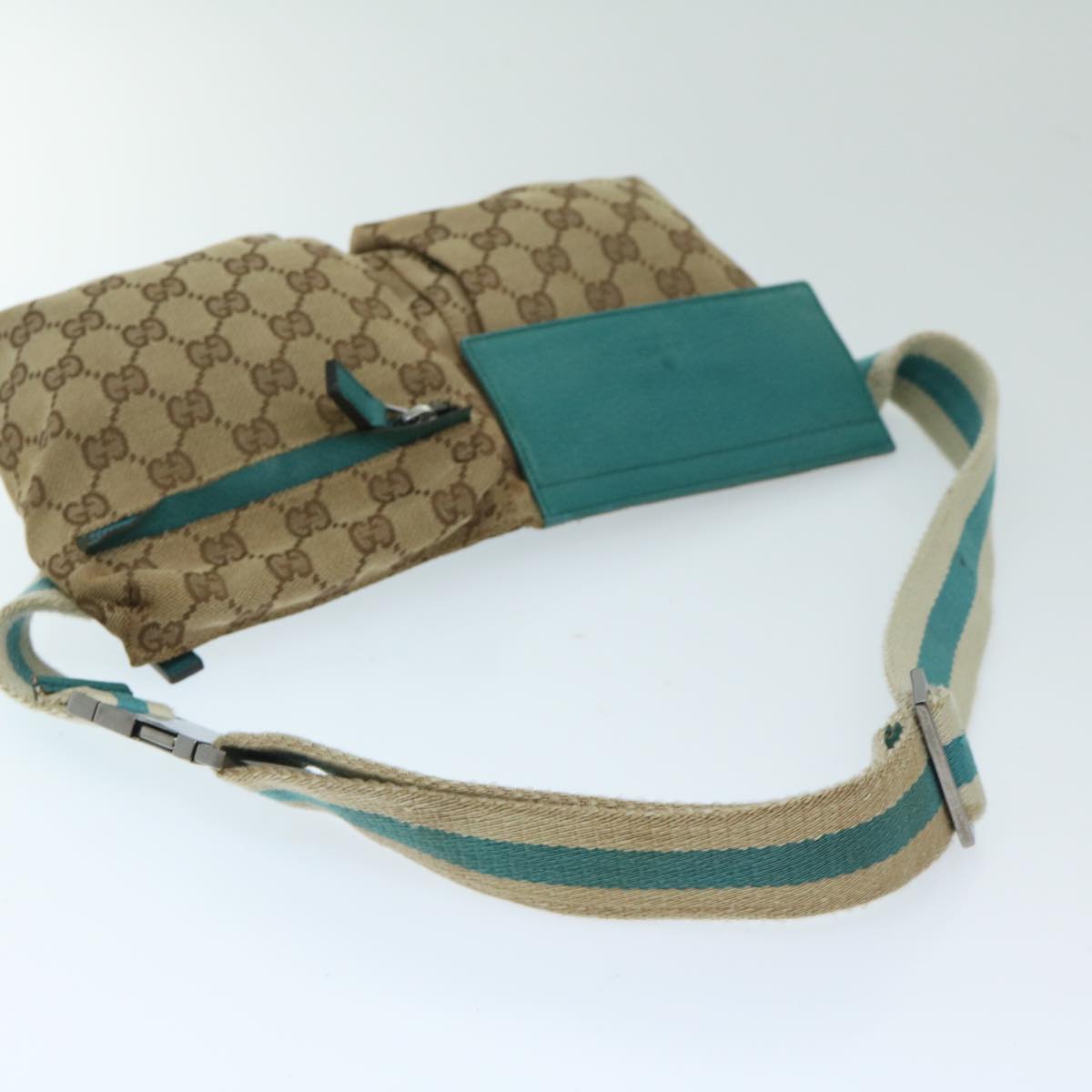 GUCCI GG Canvas Sherry Line Waist bag Beige Turquoise Blue 28566 Auth 68277