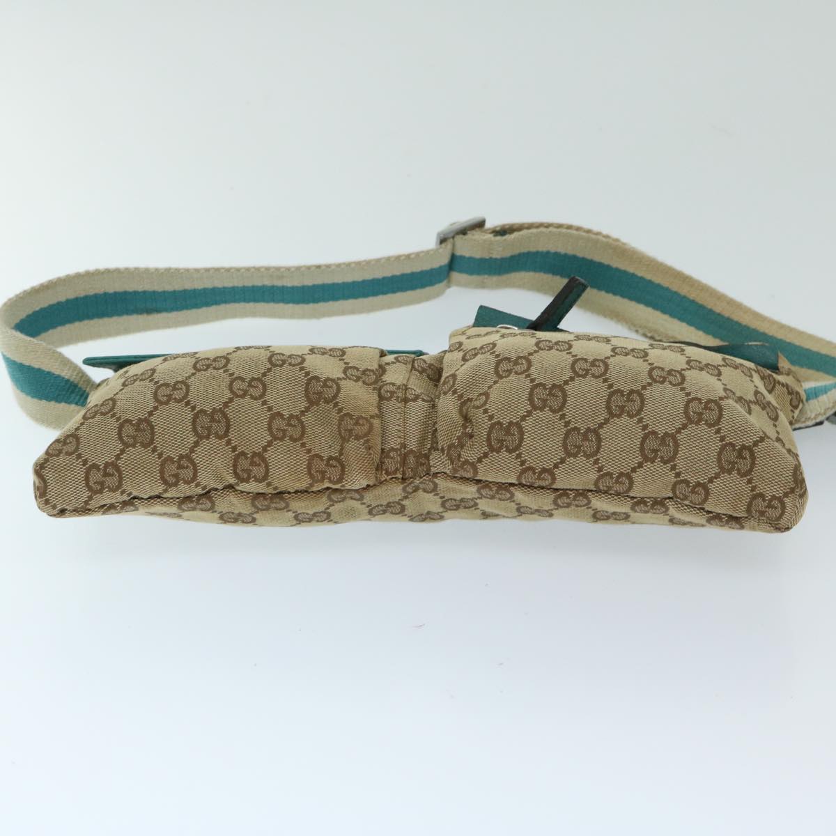 GUCCI GG Canvas Sherry Line Waist bag Beige Turquoise Blue 28566 Auth 68277