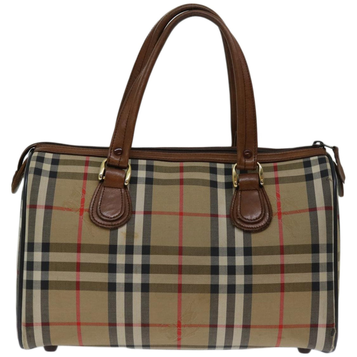 Burberrys Nova Check Boston Bag Canvas Beige Auth 68285