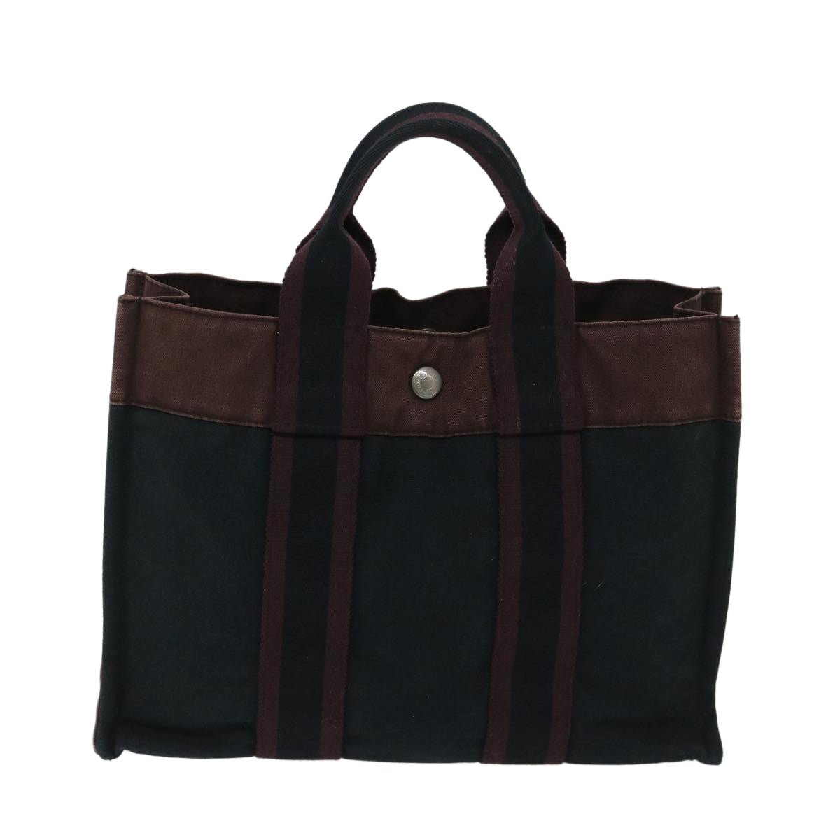 HERMES Fourre Tout PM Tote Bag Canvas Black Wine Red Auth 68293