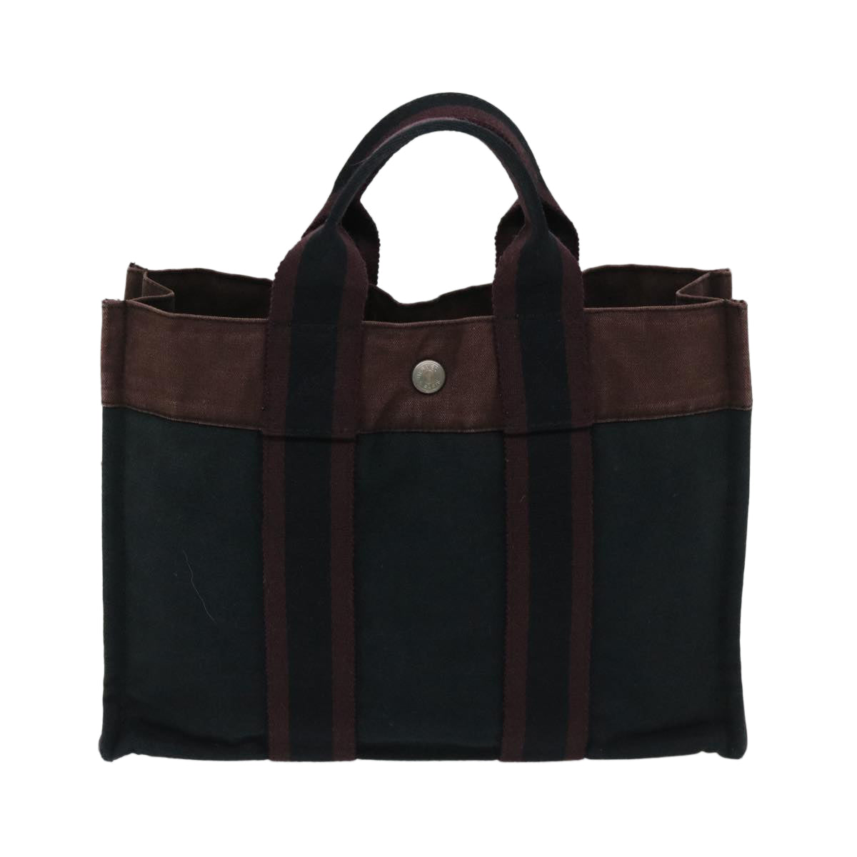 HERMES Fourre Tout PM Tote Bag Canvas Black Wine Red Auth 68293