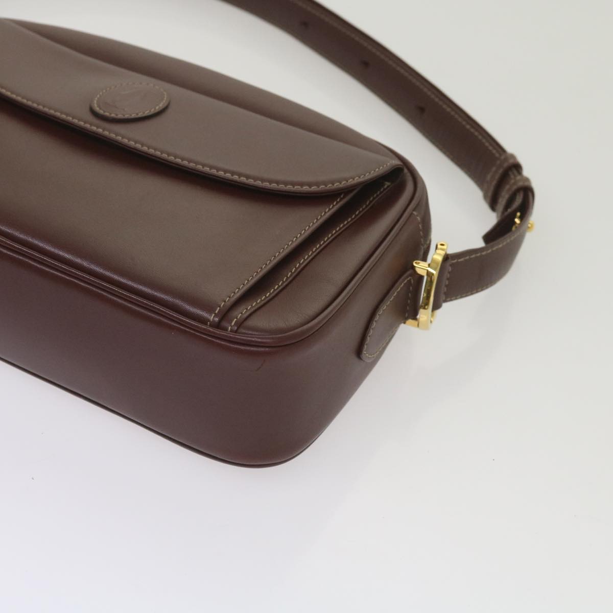 CARTIER Shoulder Bag Leather Wine Red Auth 68320