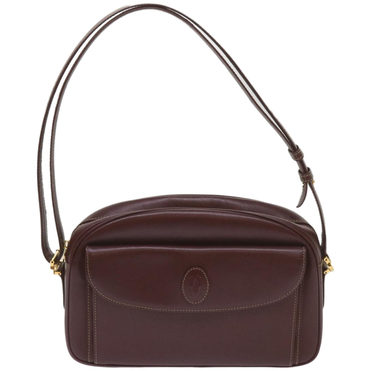 CARTIER Shoulder Bag Leather Wine Red Auth 68320