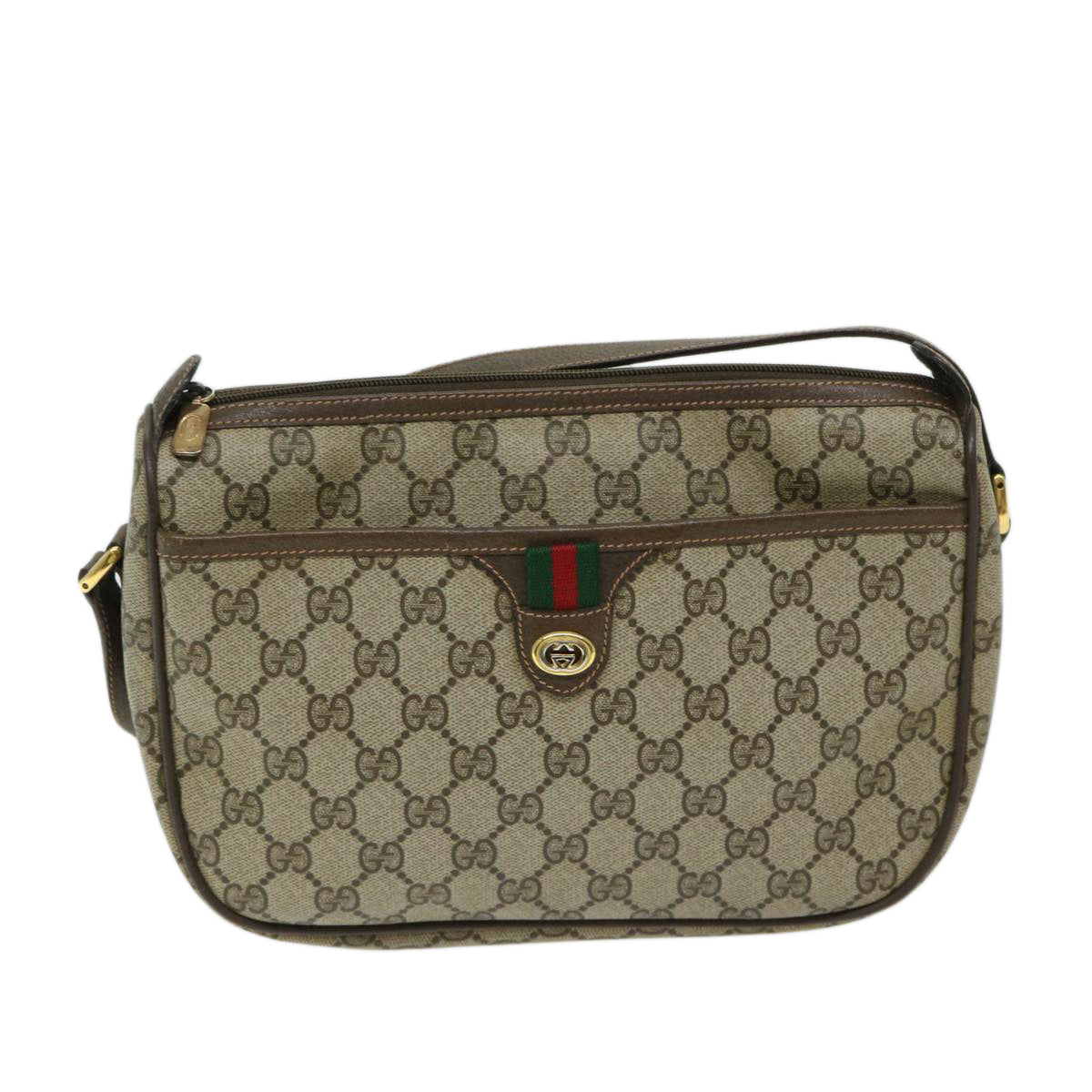 GUCCI GG Supreme Web Sherry Line Shoulder Bag PVC Beige 89 02 077 Auth 68322