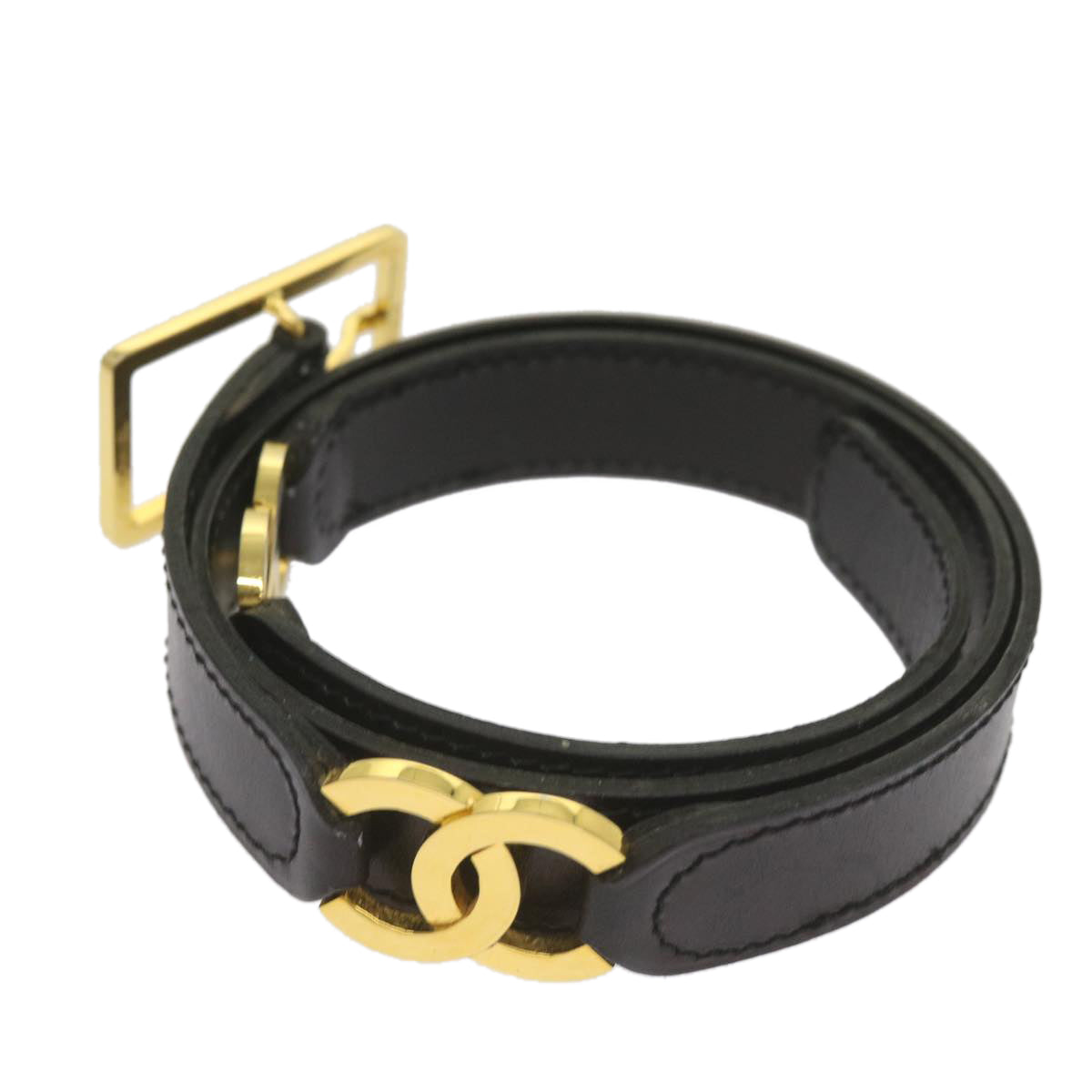 CHANEL COCO Mark Belt Leather 28"" Black CC Auth 68326