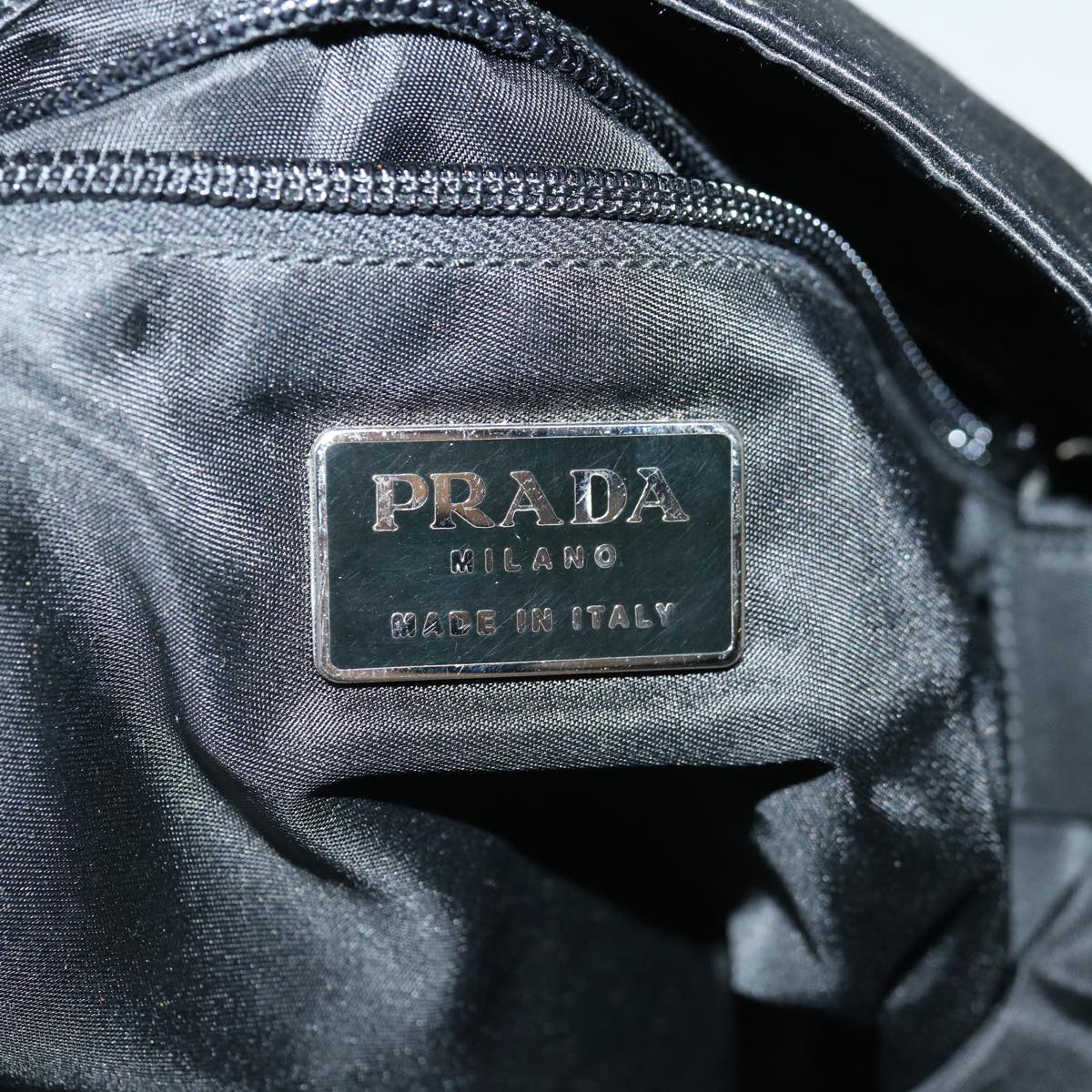 PRADA Shoulder Bag Satin Black Auth 68341