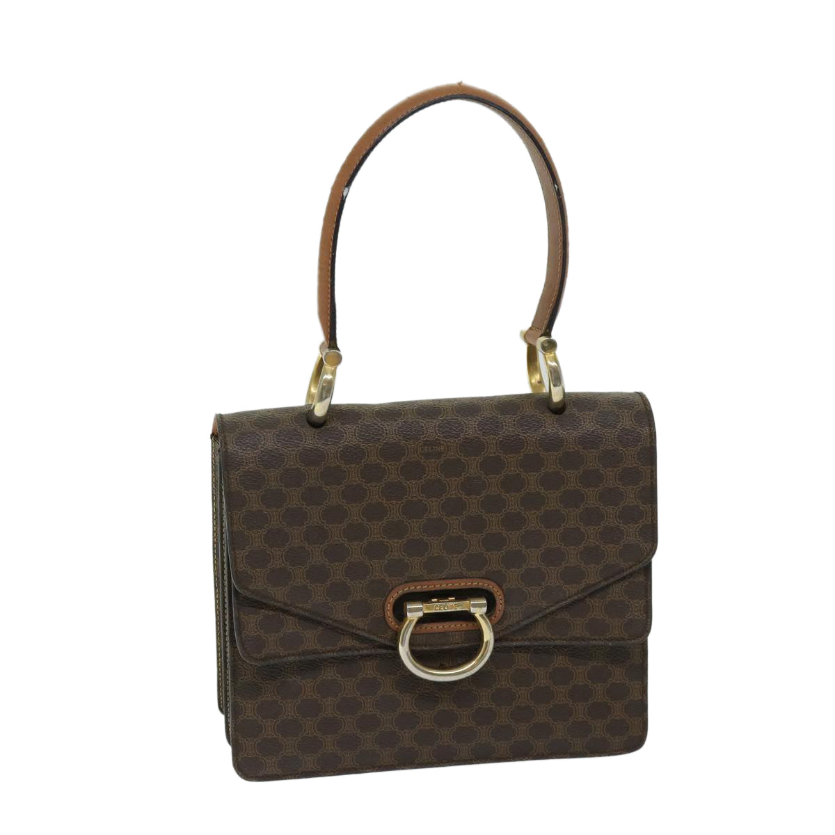 CELINE Macadam Canvas Hand Bag PVC Brown Auth 68360