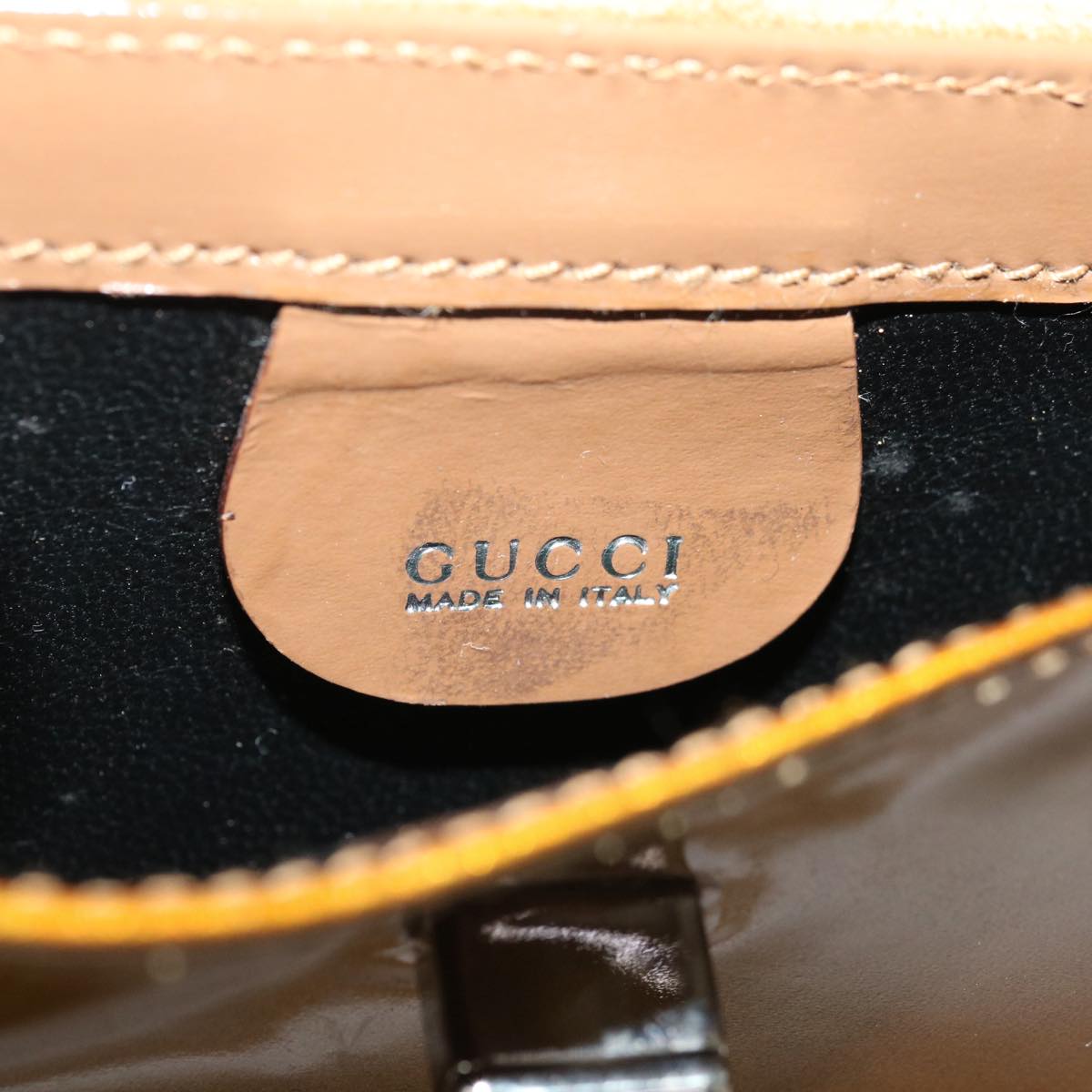 GUCCI Shoulder Bag Patent leather Bronze 001 1817 Auth 68367