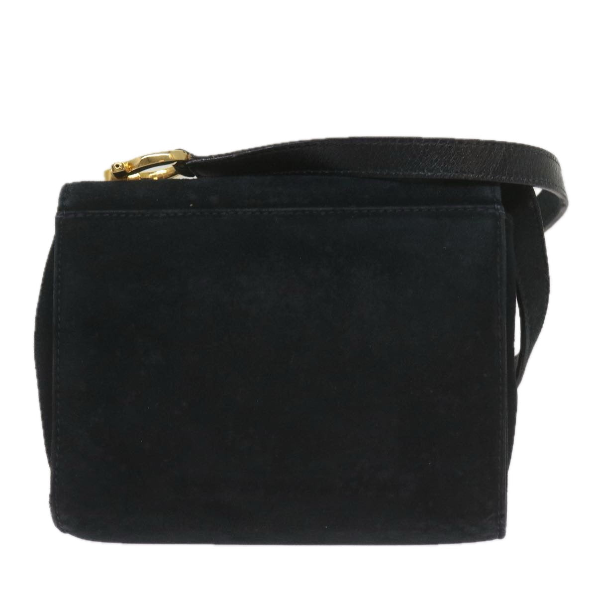 Salvatore Ferragamo Gancini Shoulder Bag Suede Black Auth 68424