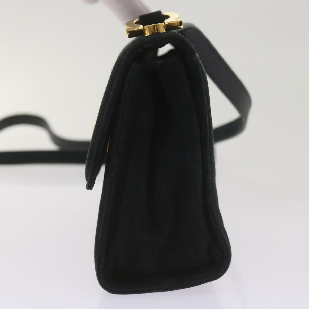 Salvatore Ferragamo Gancini Shoulder Bag Suede Black Auth 68424