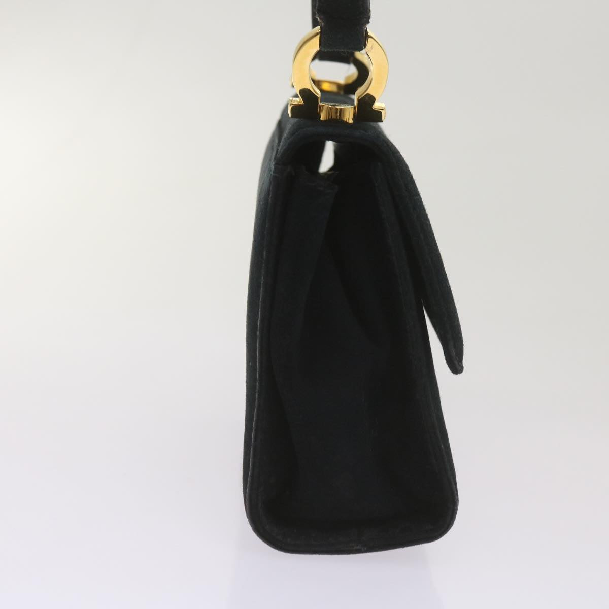 Salvatore Ferragamo Gancini Shoulder Bag Suede Black Auth 68424