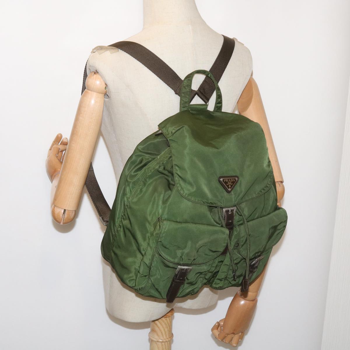 PRADA Backpack Nylon Khaki Auth 68473