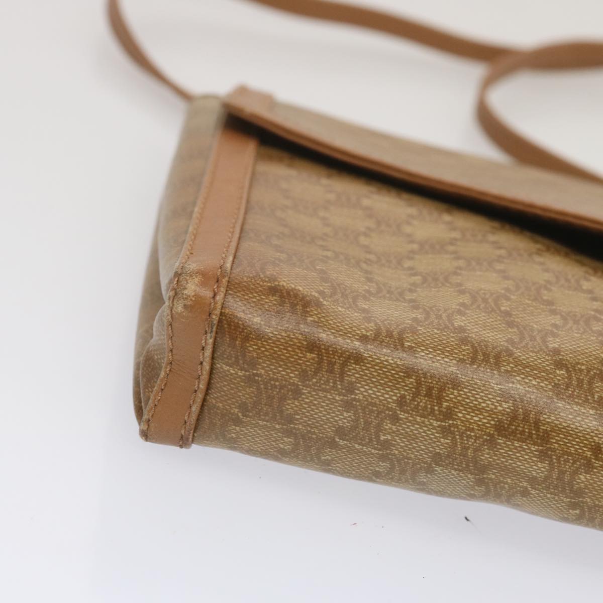 CELINE Macadam Canvas Shoulder Bag Beige Auth 68507