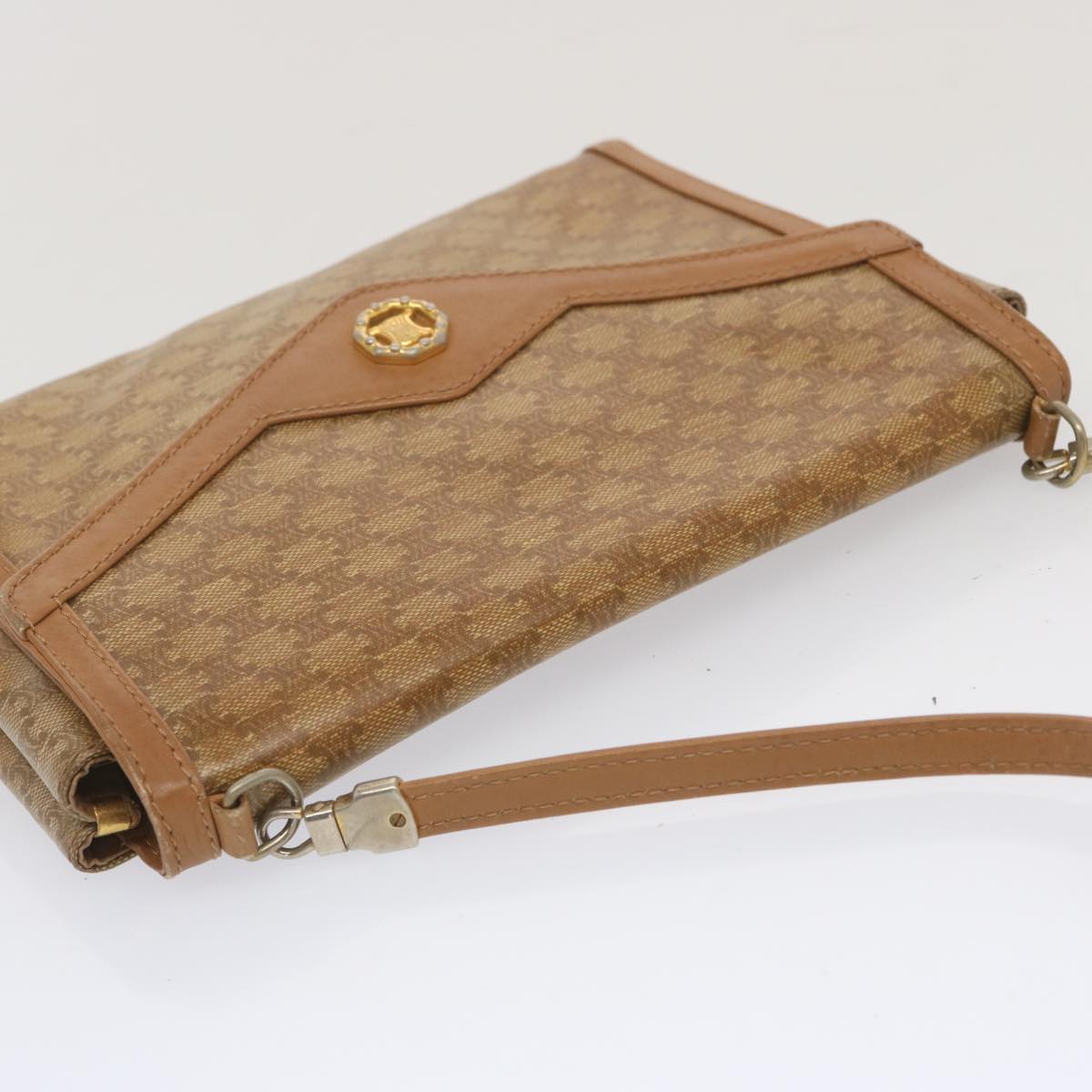 CELINE Macadam Canvas Shoulder Bag Beige Auth 68507