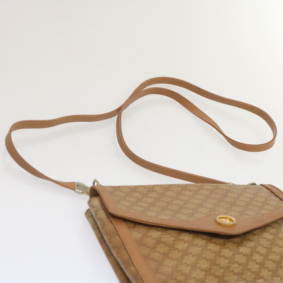 CELINE Macadam Canvas Shoulder Bag Beige Auth 68507