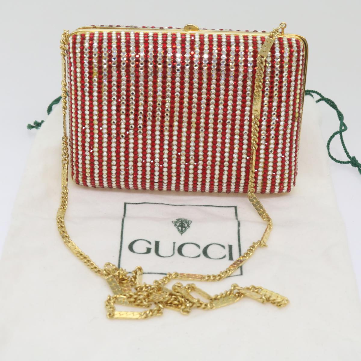 GUCCI Rhinestone Chain Shoulder Bag Red Auth 68521A