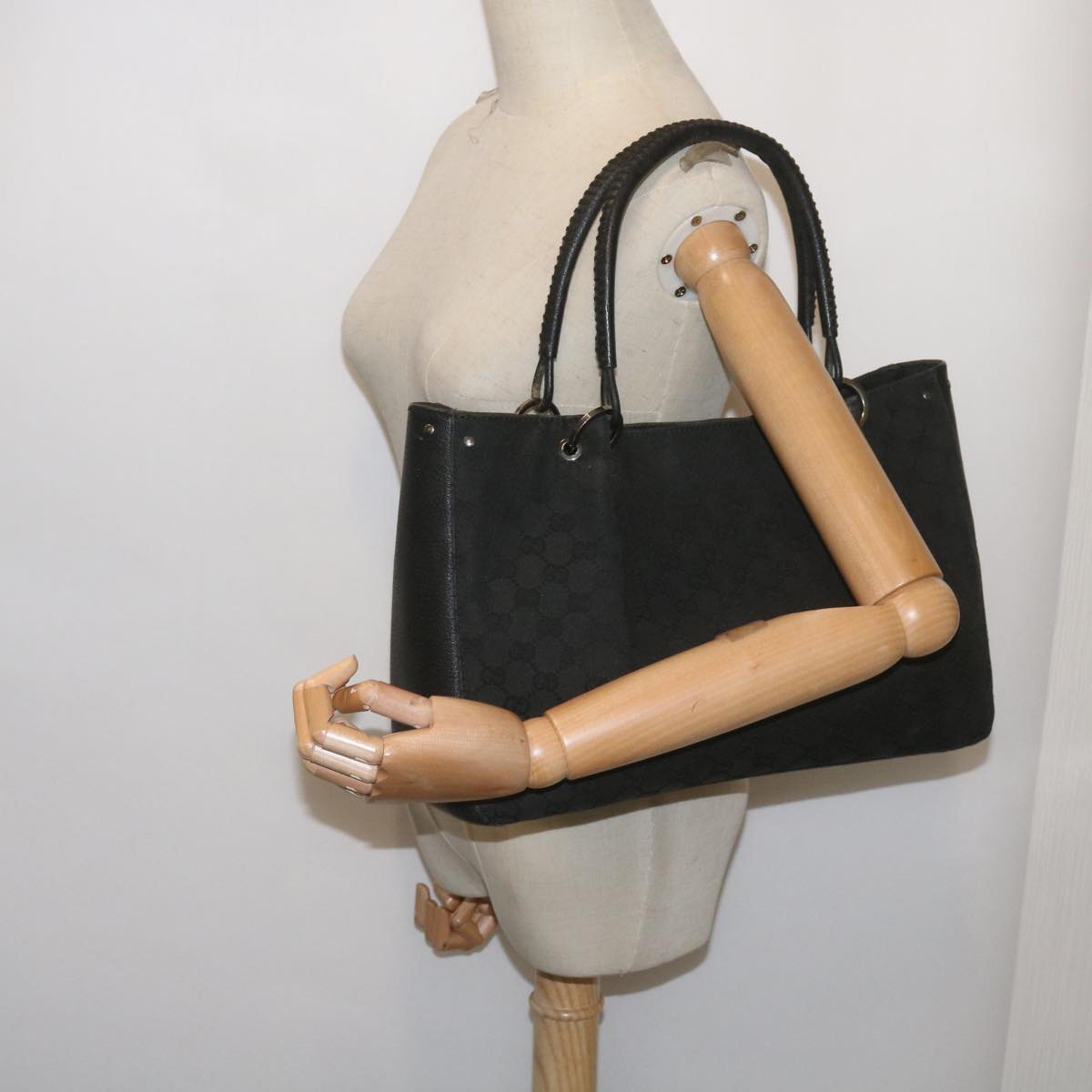 GUCCI GG Canvas Tote Bag Black 115015 Auth 68569