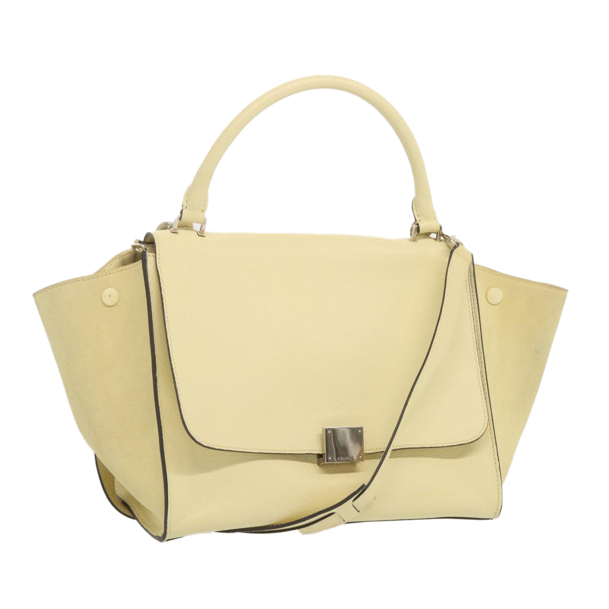 CELINE Trapeze Hand Bag Leather 2way Cream Auth 68572