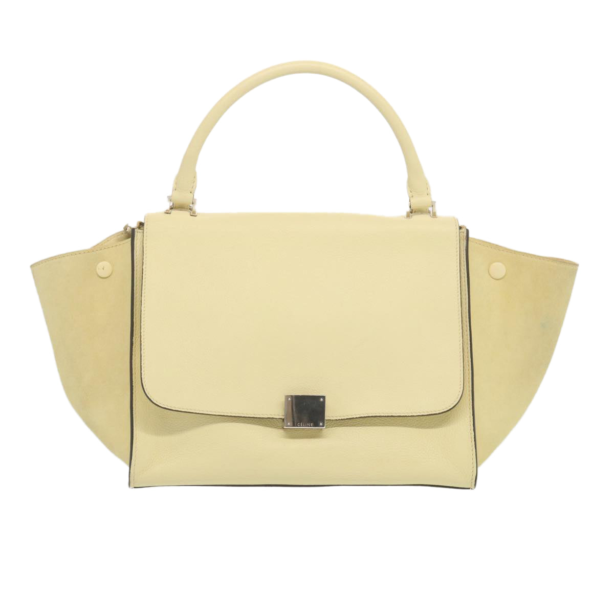 CELINE Trapeze Hand Bag Leather 2way Cream Auth 68572