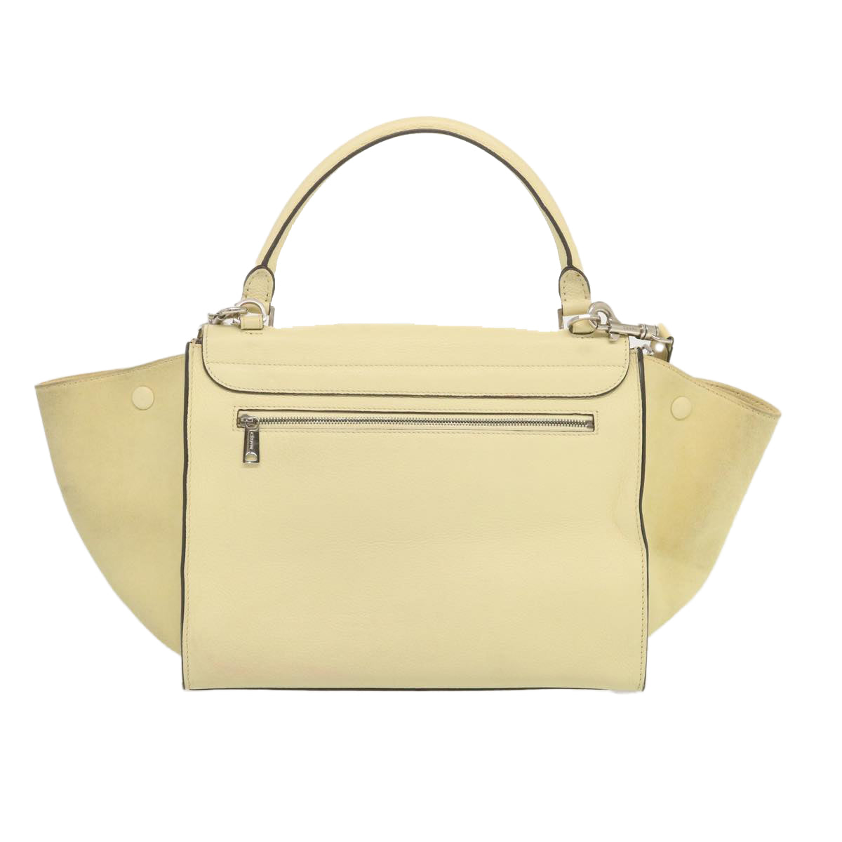 CELINE Trapeze Hand Bag Leather 2way Cream Auth 68572