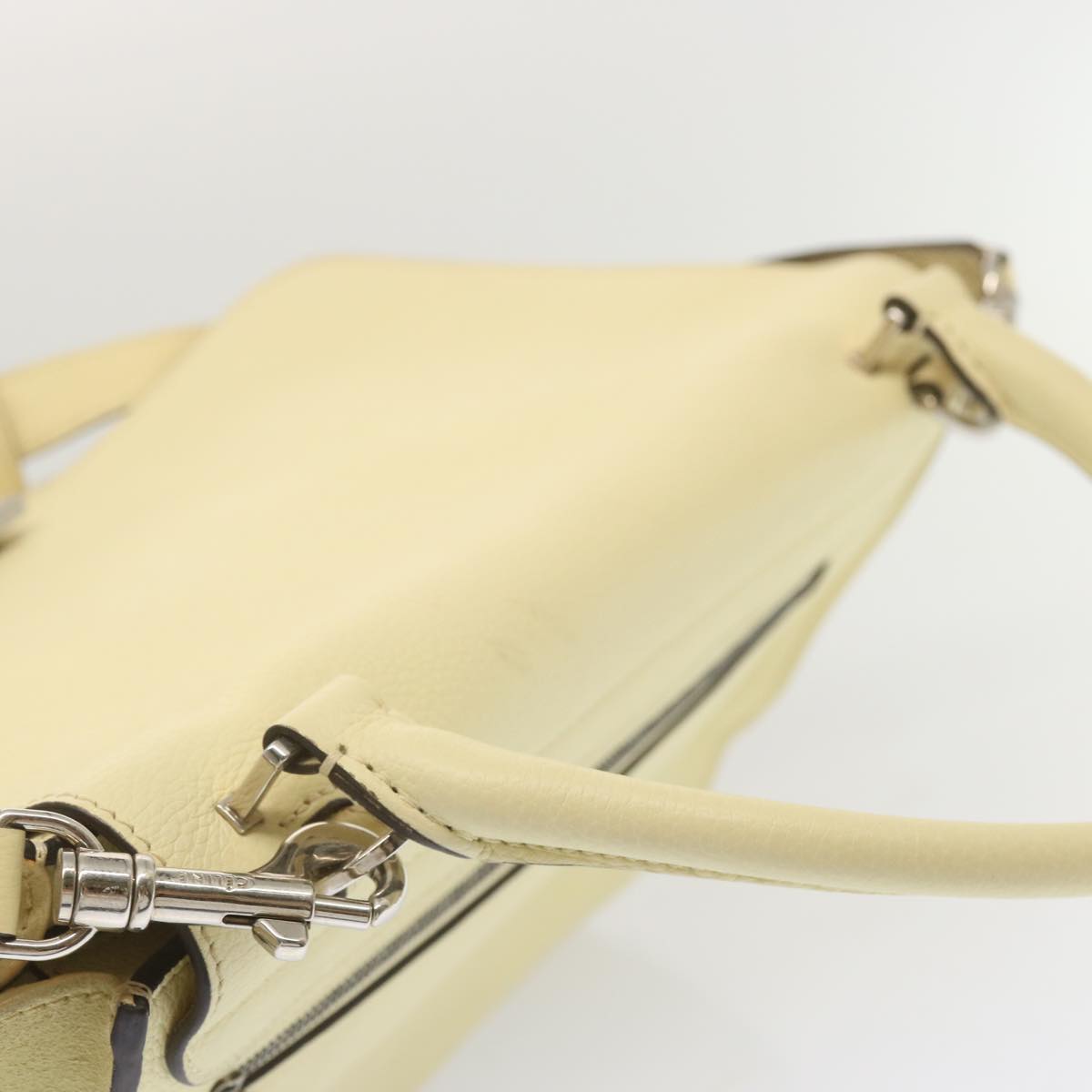 CELINE Trapeze Hand Bag Leather 2way Cream Auth 68572