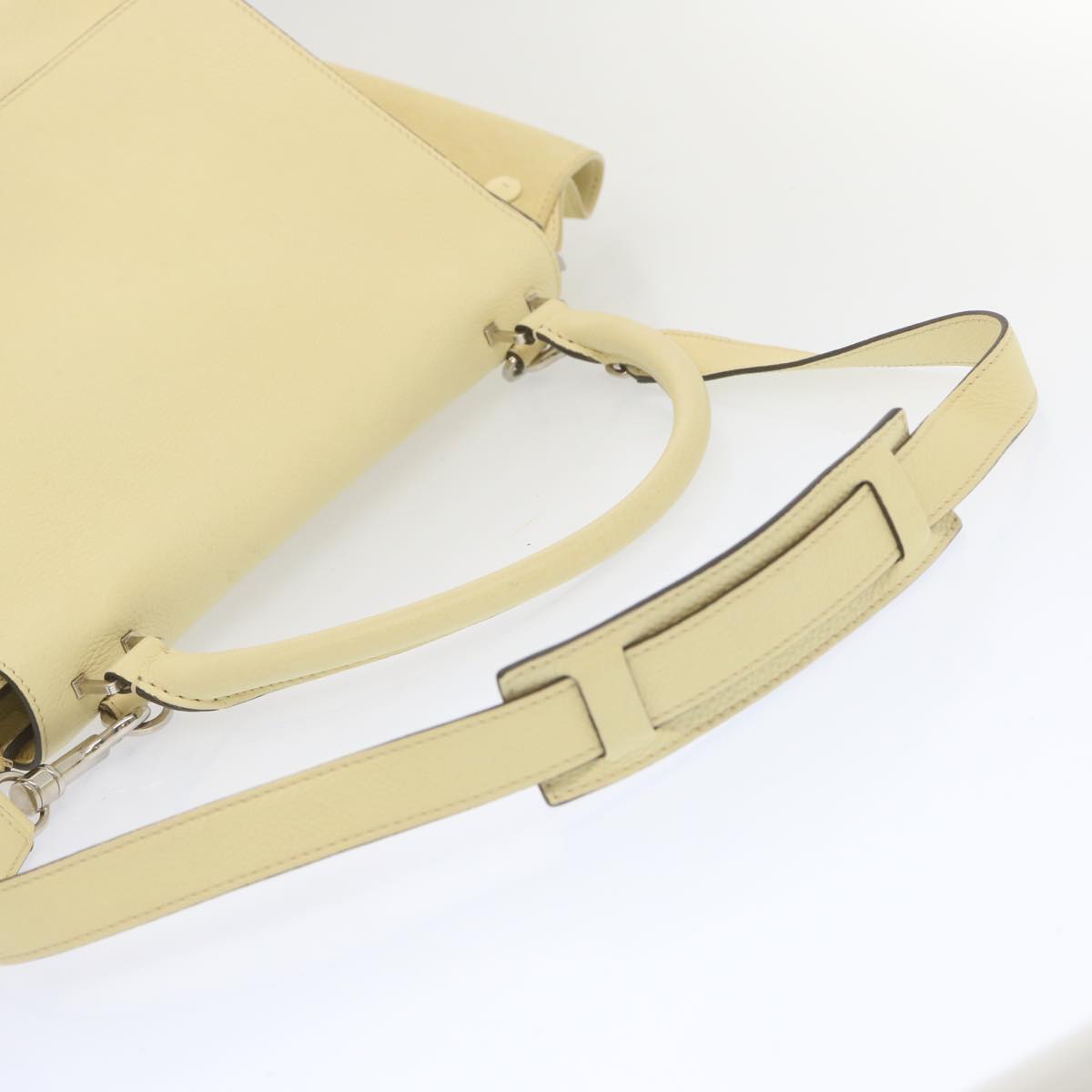 CELINE Trapeze Hand Bag Leather 2way Cream Auth 68572