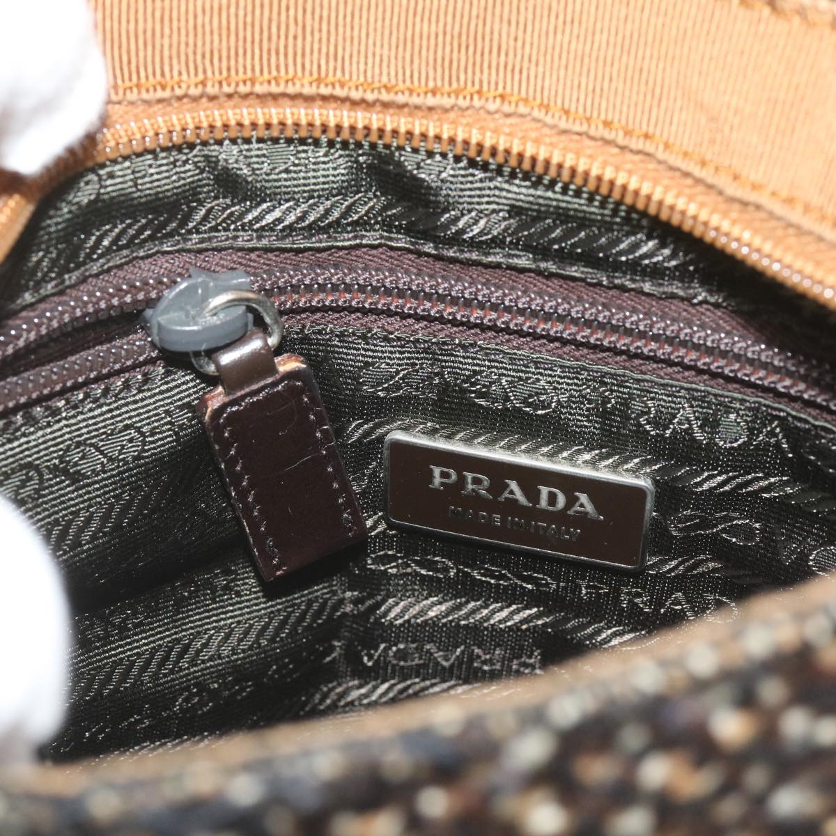 PRADA Hand Bag Wool Brown Auth 68624