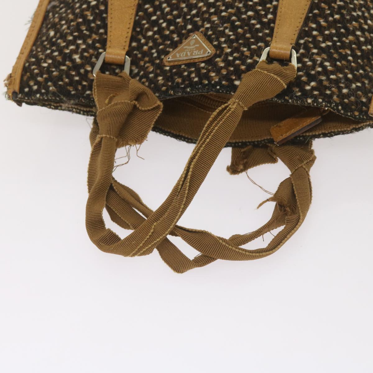 PRADA Hand Bag Wool Brown Auth 68624