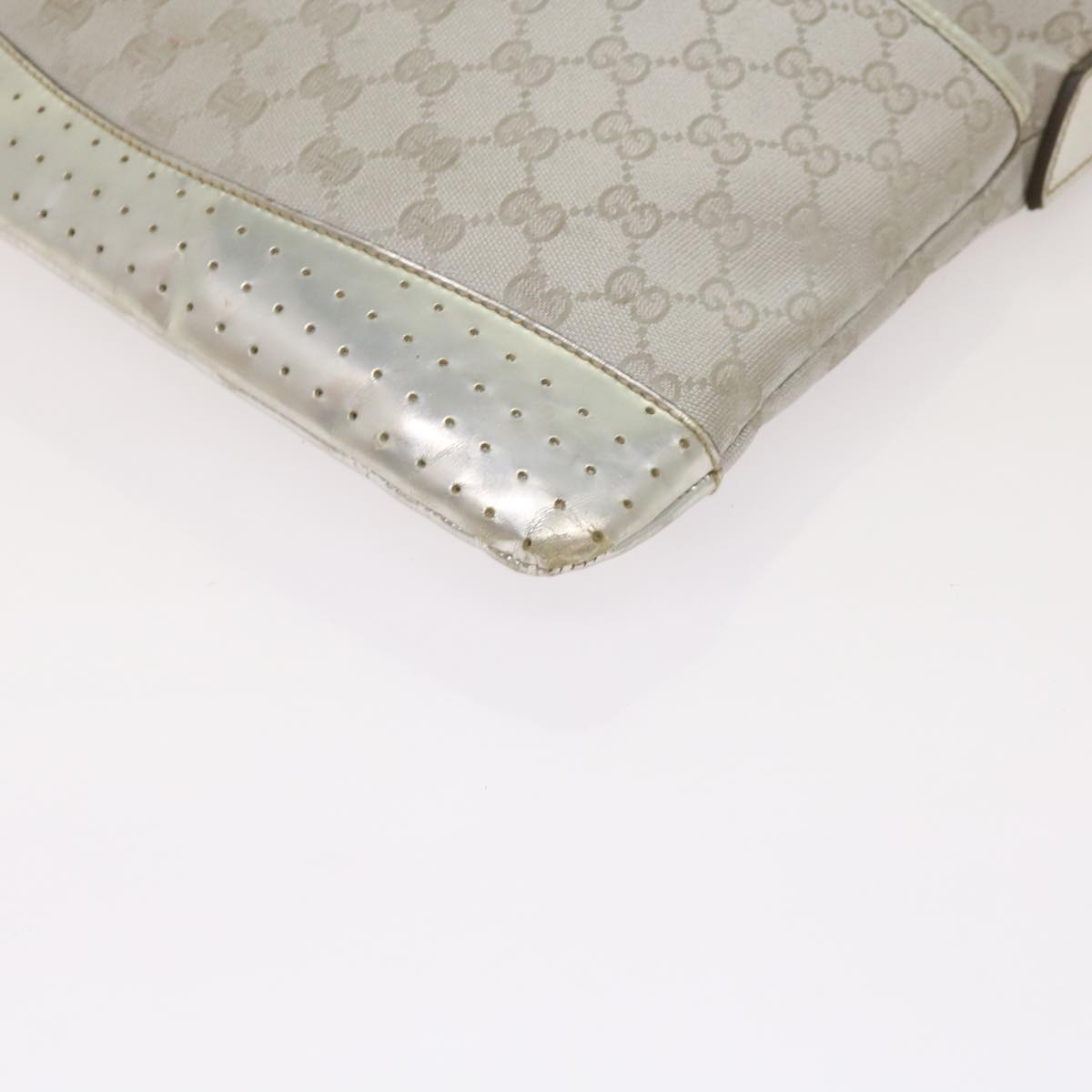 GUCCI GG implementation Sherry Line Shoulder Bag Silver Gray 145857 Auth 68676