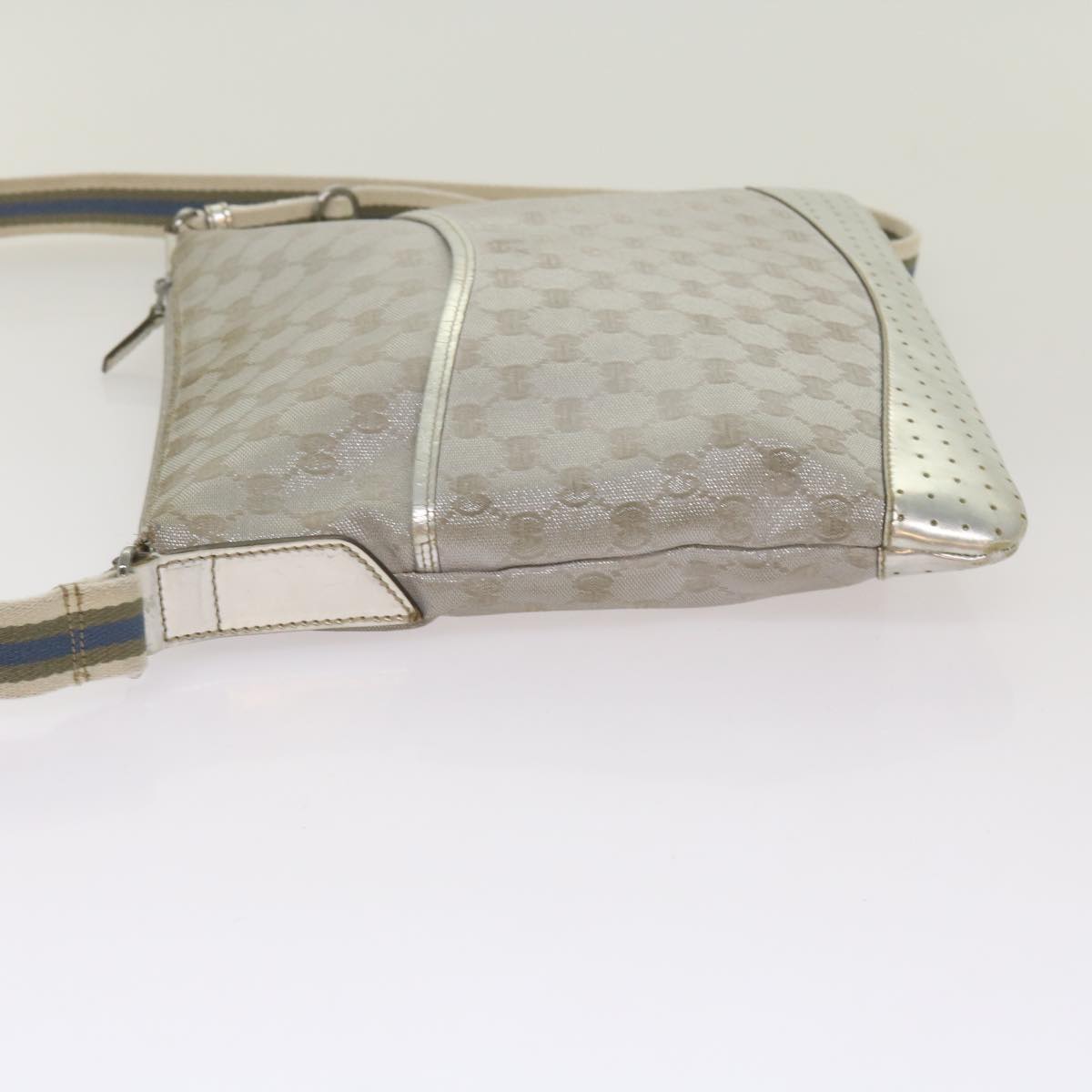 GUCCI GG implementation Sherry Line Shoulder Bag Silver Gray 145857 Auth 68676