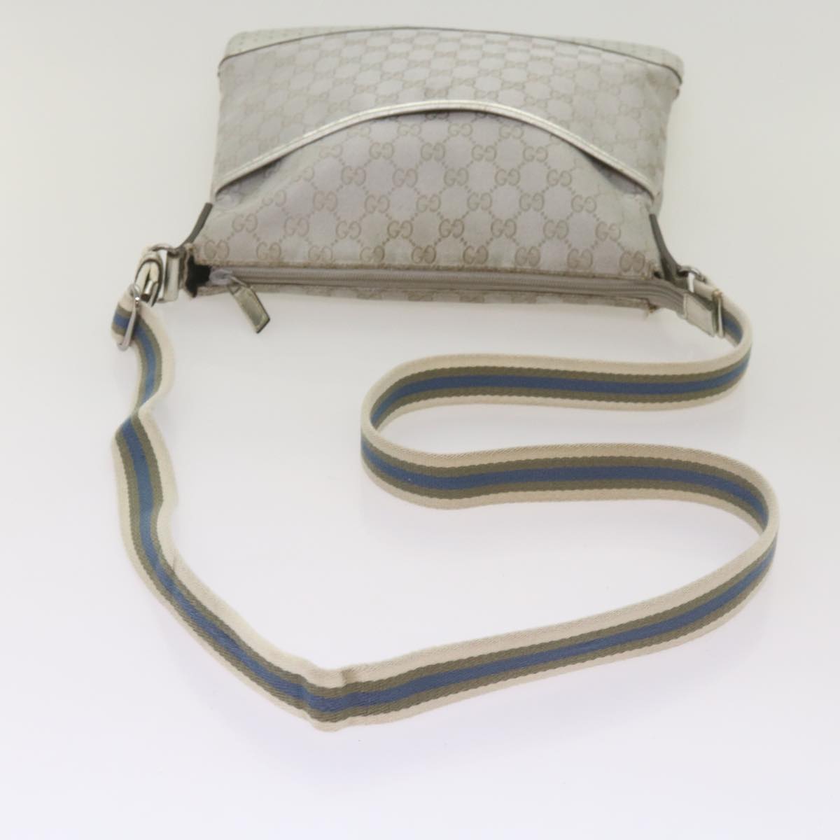 GUCCI GG implementation Sherry Line Shoulder Bag Silver Gray 145857 Auth 68676