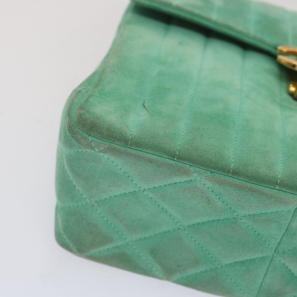 CHANEL Hand Bag Suede Green CC Auth 68731SAV