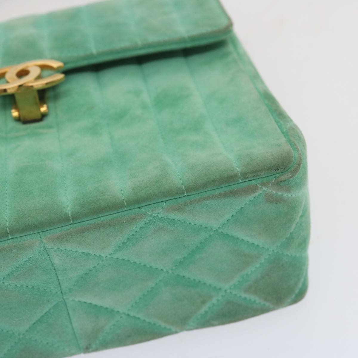 CHANEL Hand Bag Suede Green CC Auth 68731A