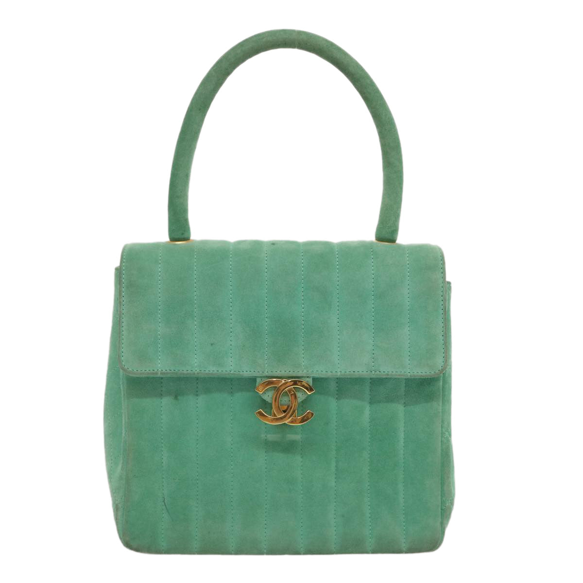 CHANEL Hand Bag Suede Green CC Auth 68731A