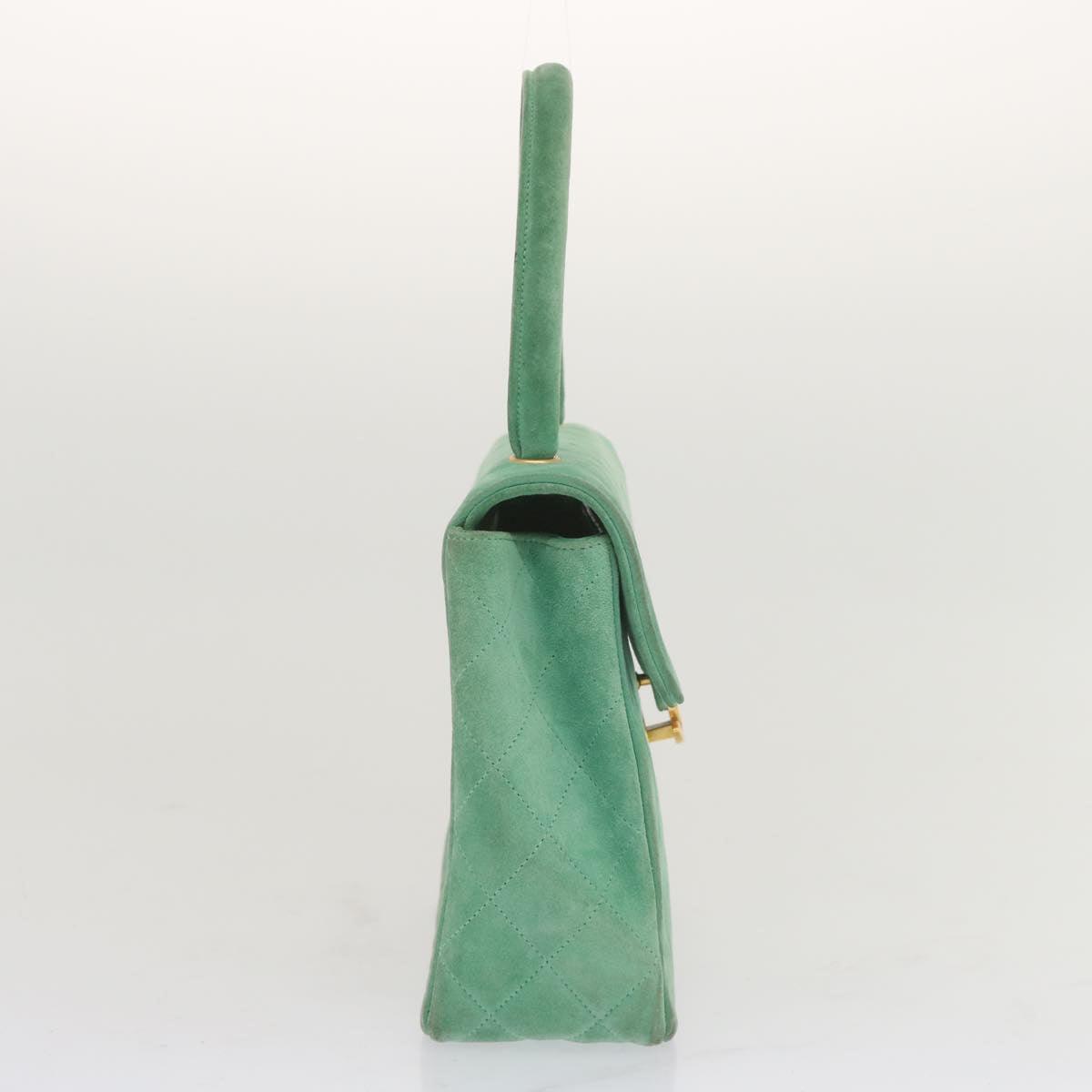 CHANEL Hand Bag Suede Green CC Auth 68731A