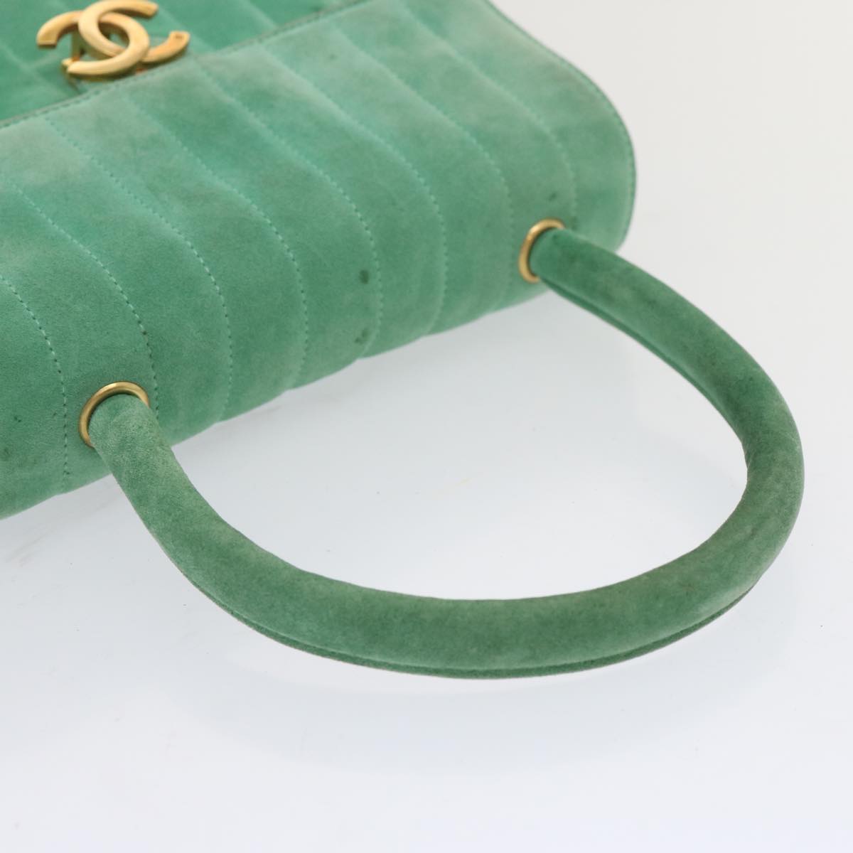 CHANEL Hand Bag Suede Green CC Auth 68731A