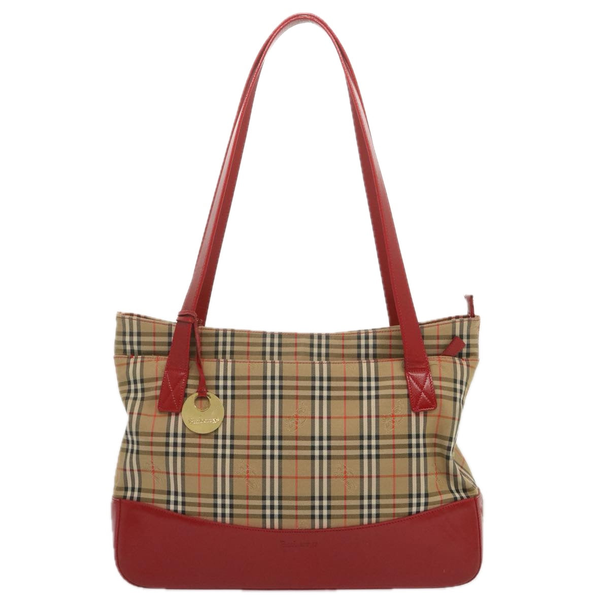 Burberrys Nova Check Tote Bag Canvas Beige Red Auth 68740