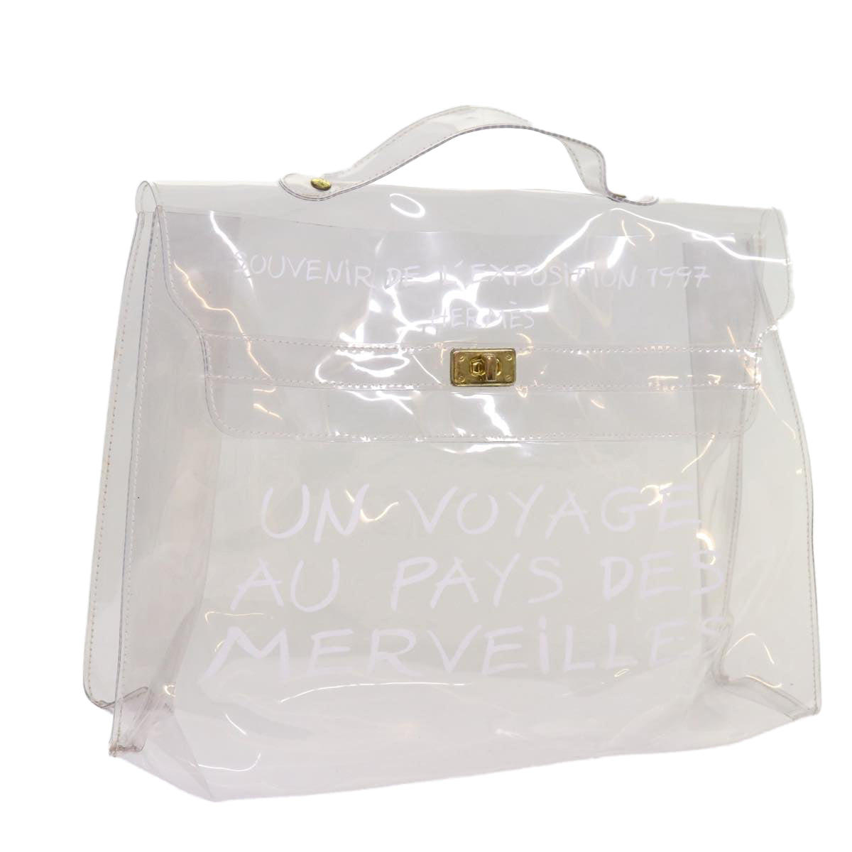 HERMES Vinyl Kelly Hand Bag Vinyl Clear Auth 68796