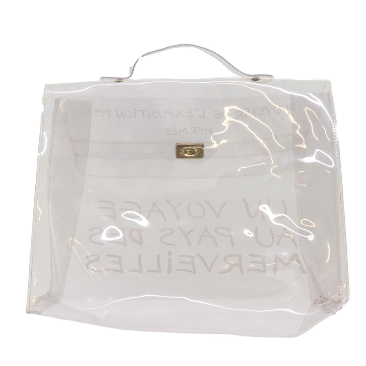 HERMES Vinyl Kelly Hand Bag Vinyl Clear Auth 68796