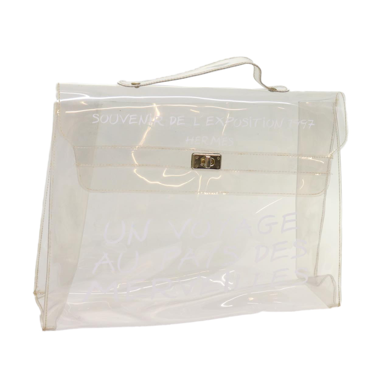 HERMES Vinyl Kelly Hand Bag Vinyl Clear Auth 68797