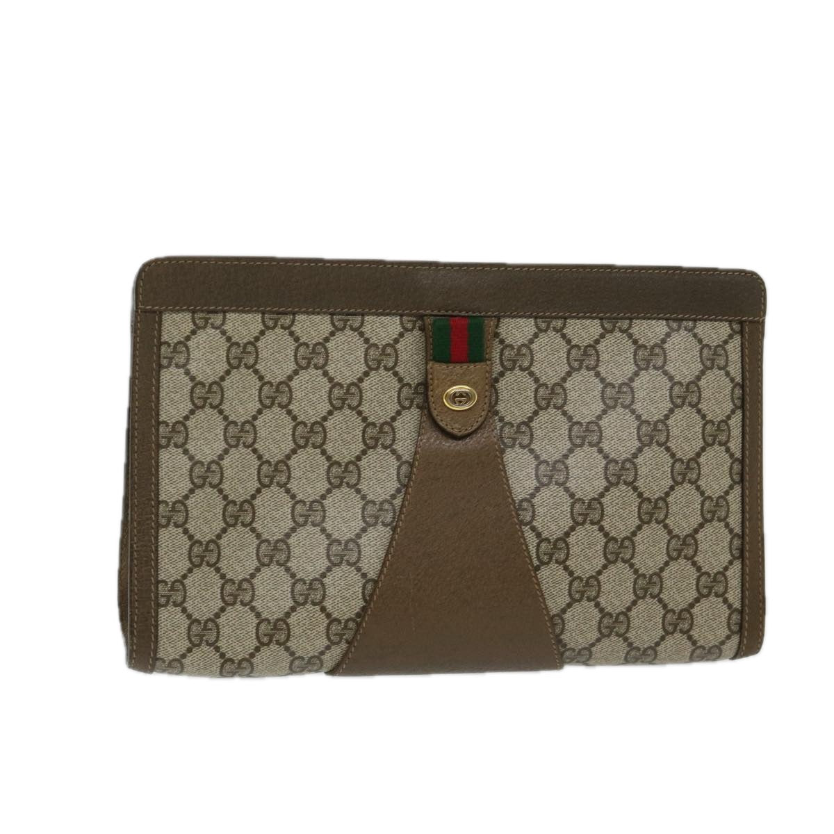GUCCI GG Supreme Web Sherry Line Clutch Bag PVC Beige Red 89 01 033 Auth 68825