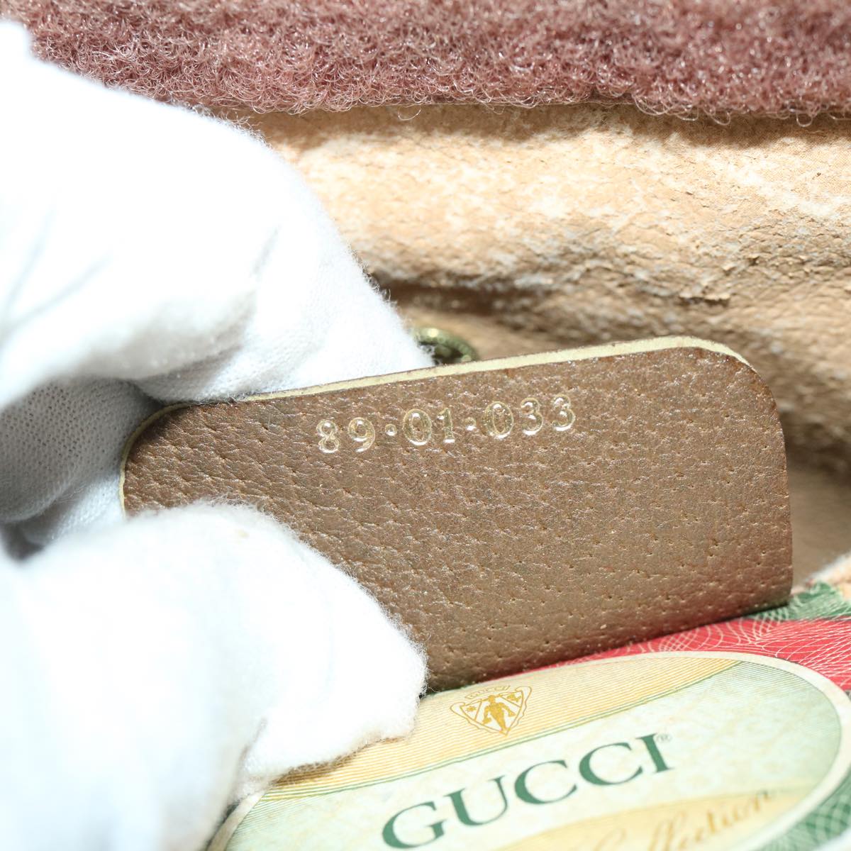 GUCCI GG Supreme Web Sherry Line Clutch Bag PVC Beige Red 89 01 033 Auth 68825