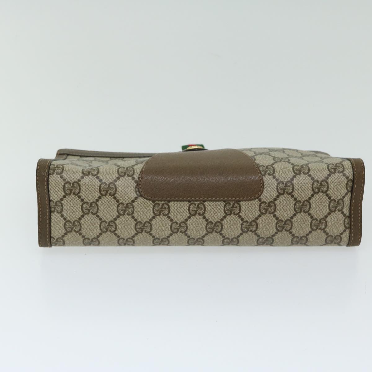 GUCCI GG Supreme Web Sherry Line Clutch Bag PVC Beige Red 89 01 033 Auth 68825