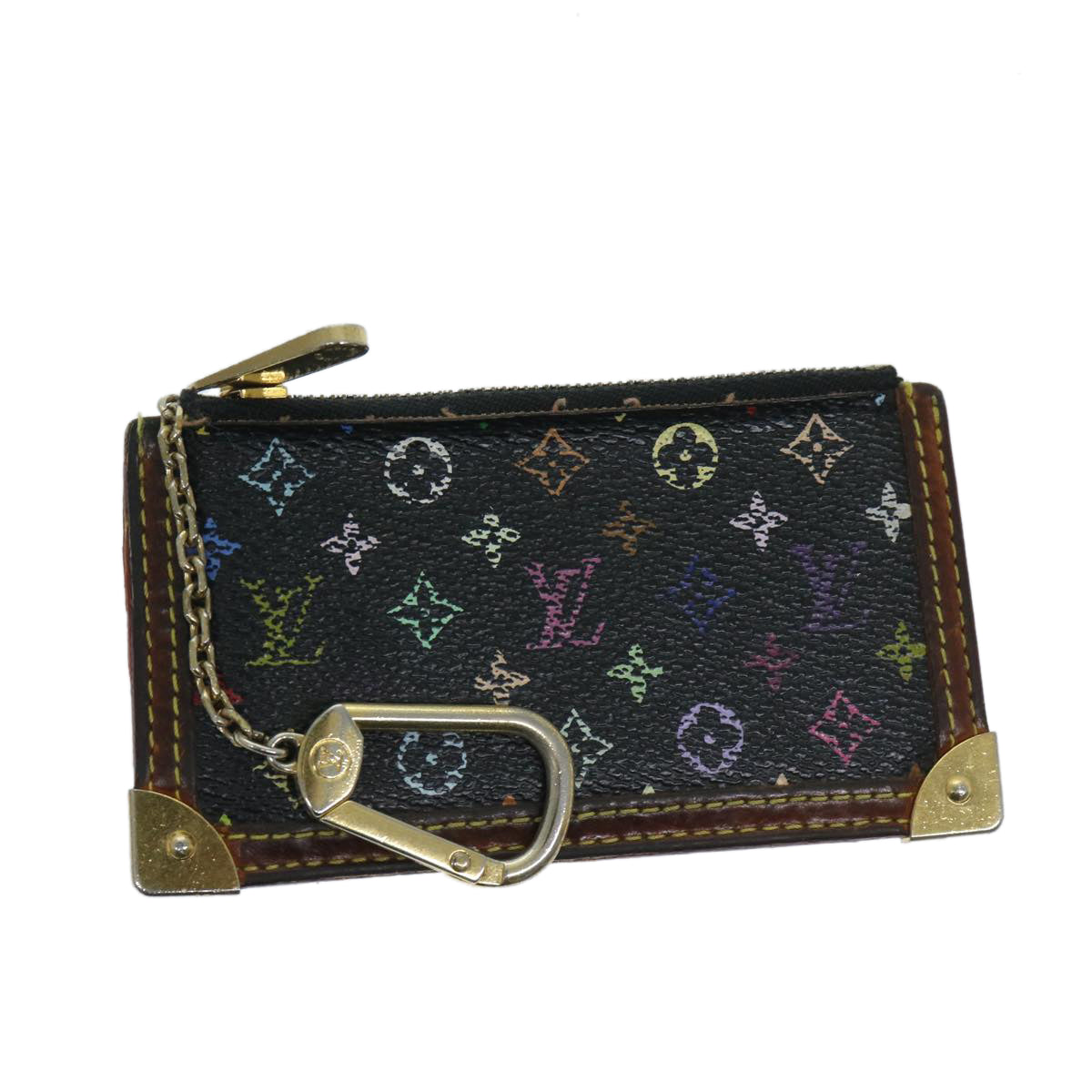 LOUIS VUITTON Monogram Multicolor Pochette Cles Purse Black M92654 Auth 68839