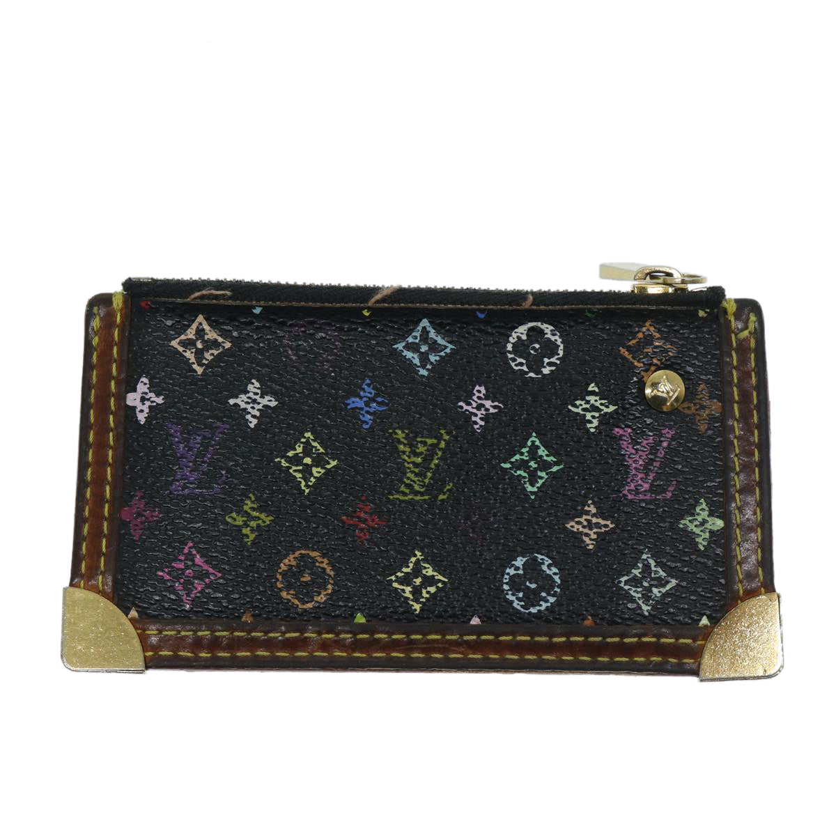 LOUIS VUITTON Monogram Multicolor Pochette Cles Purse Black M92654 Auth 68839