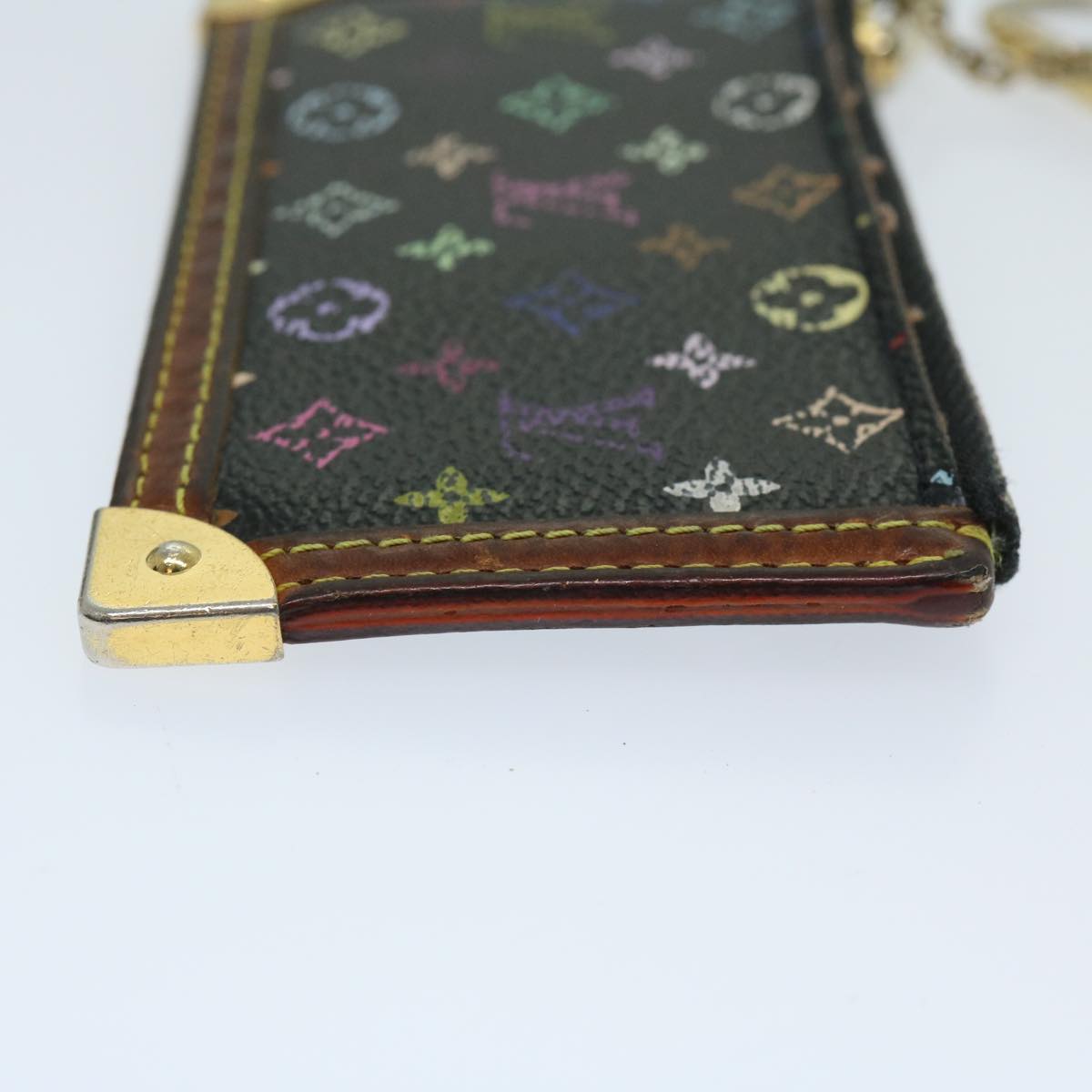 LOUIS VUITTON Monogram Multicolor Pochette Cles Purse Black M92654 Auth 68839